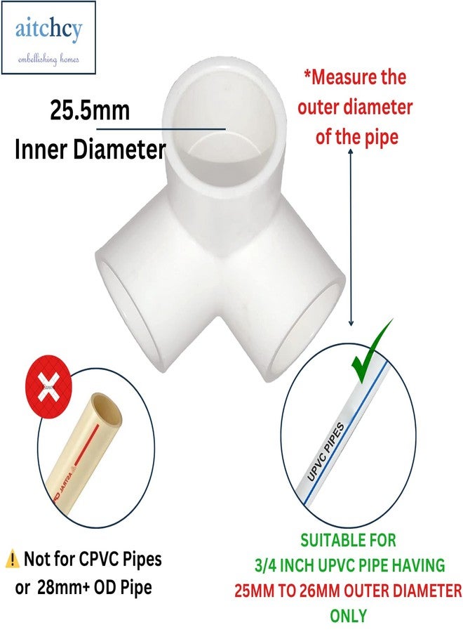 Aitchcy Three way PVC Elbow 25mm | 3 Way elbow for 25mm Outer Diameter PVC pipe | 3Way PVC Pipe Joint | Threeway Connector for Furnitures & Structures | 3 Way Connectors Heavy duty 25 mm (8 Pc Pack) - Image 3